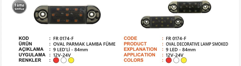 Fr Oval Parmak Lamba 9 Ledli Füme Cam Beyaz