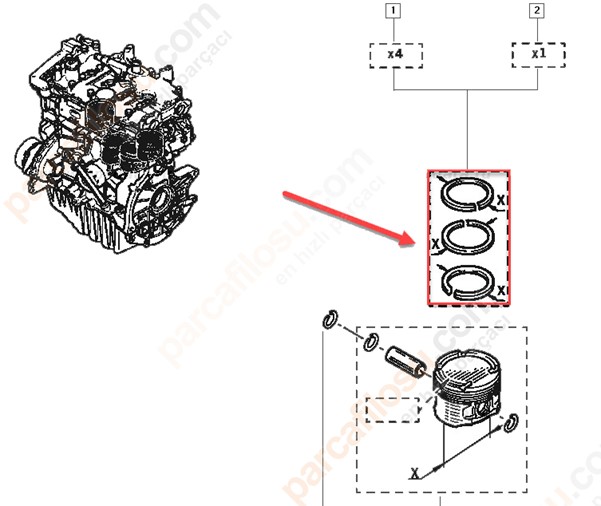 Motor Piston Segman Laguna 2,0 Laguna 2 Scenic 2,0 16V F4R (82,00MM) / (Std) | KINGPISTON RE49430000M | OEM 77 01 474 725 7701474725