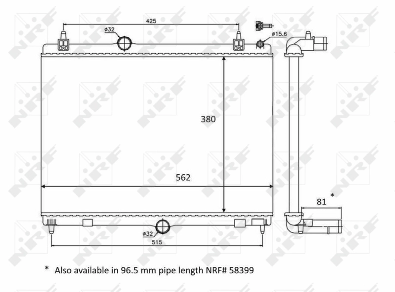 Su Radyatoru 407 508 C5 3 DW10CTED4 2.0HDI 16V E5 10> | NRF 58468 | OEM 1330W5 / 1330X2 / 133396 / 96873599
