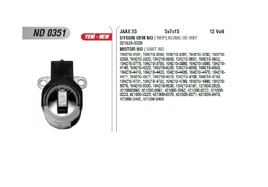 Alternatör Kömür Yuva JAAX35 - Ford Focus, Fiesta, C-Max, Peugeot, Mazda, (Uygun Kömür:JAAX35) | OEM ND0351