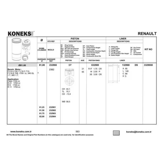 Piston Segman 81MM Std R11-Flash (F1N-F2N) | KONEKS 232900 | OEM YENMAK 4158-STD