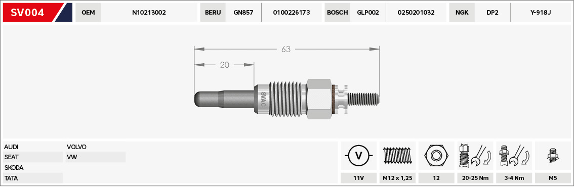 Kizdirma Bujisi Golf Passat Jetta T4 Caddy Polo Classic 1,9 / 2,4D 1Y / Aja 94> | SVAC SV004 | OEM 039034170 039034170 068905061 10213002 068905061 10213002