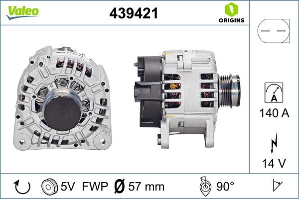 Alternator 12V 140A A4 1,9TDI Super B 1,9 / 2,0TDI Passat 1,9 2,0TDI | VALEO 439421 | OEM 028903029Q 028903029Q 028903029R 028903029RX 028903029R 028903029RX