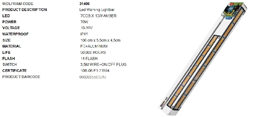 Neon LED İkaz Işığı 14 Fonksiyon E Belgeli 106CM 12, 24V 70W E9 ( 7 COB X 10W Amber ) | OEM 31406
