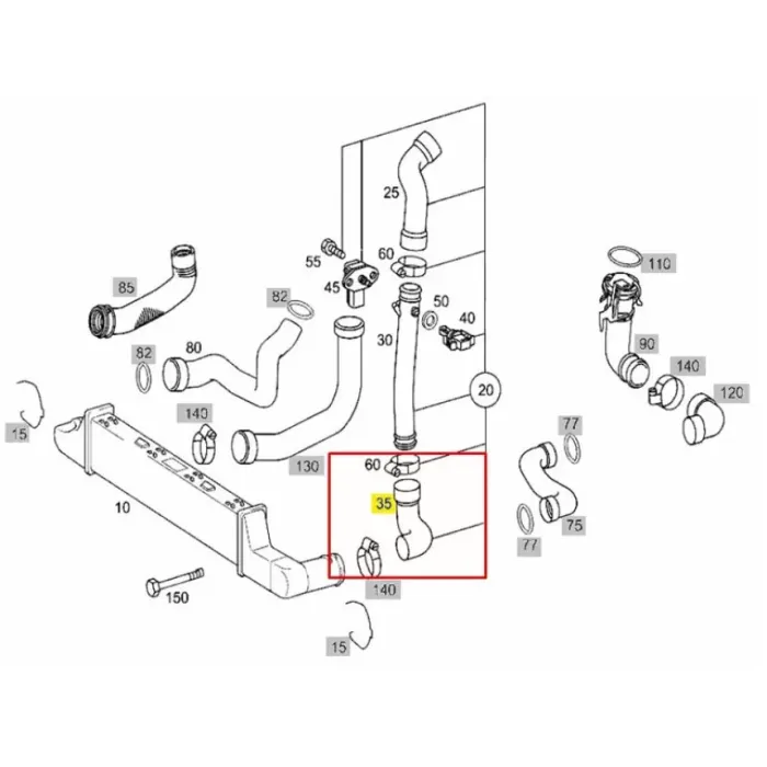 Turbosarj Hortumu Sol Alt E-Class W210 99>02 S210 99>03 | UCPA 10H128110 | OEM A2105285582