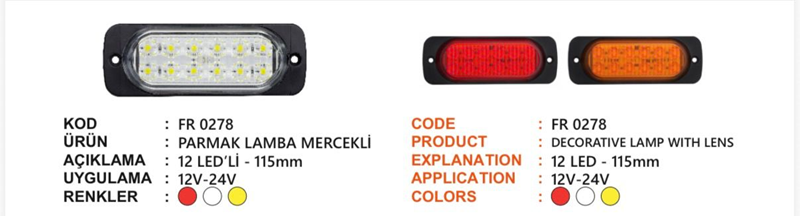 Fr Parmak Lamba Mercekli 12 Ledli Kırmızı