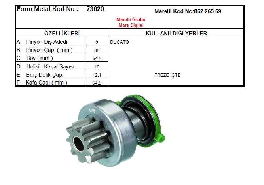 Marş Dişlisi Mako Marelli Tip 9D-10K - Ducato, Boxer | OEM 73620