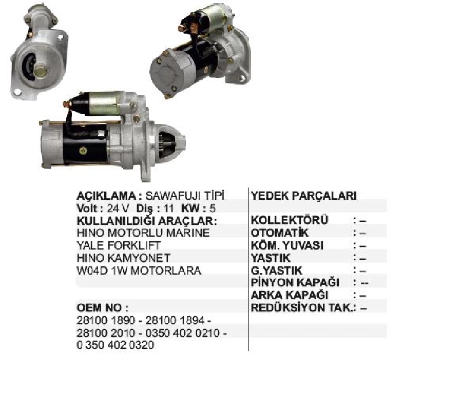 Marş Motoru Hino W04D1W Marine, Yale Forklift | OEM STR6145