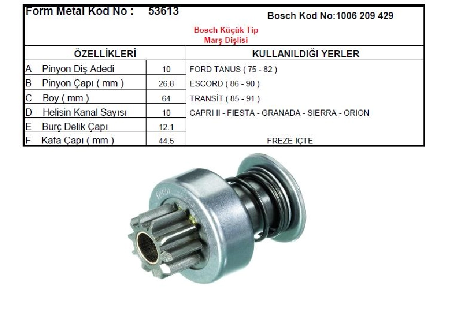 Marş Dişlisi 10D-10K Bosch Tipi - Taunus 1975-1982-Granada-Escort-Sıerra-Fiesta Mercedes Benz (0222) | OEM 53613