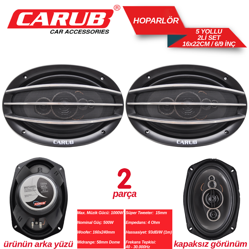 Carub Hoparlör 16X22CM 6X9 İnch Oval Kapaklı