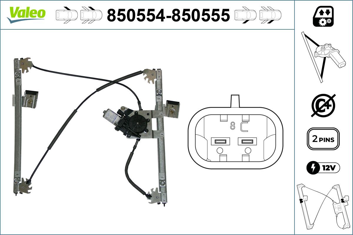 Cam Mekanizmasi Elektrikli On Sol Golf III 1,4 / 1,6 / 1,8 / 2,0 | VALEO 850554 | OEM 1H0837401A 1H0837401A 1H0837401B 1H0837401C 1H0837401B 1H0837401C