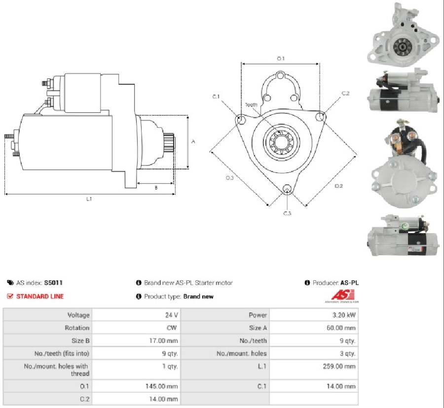 Marş Motoru 24V 9D 3,2 kW Mitsubishi Tip Mitsubishi Canter FE659 859 | OEM S5011