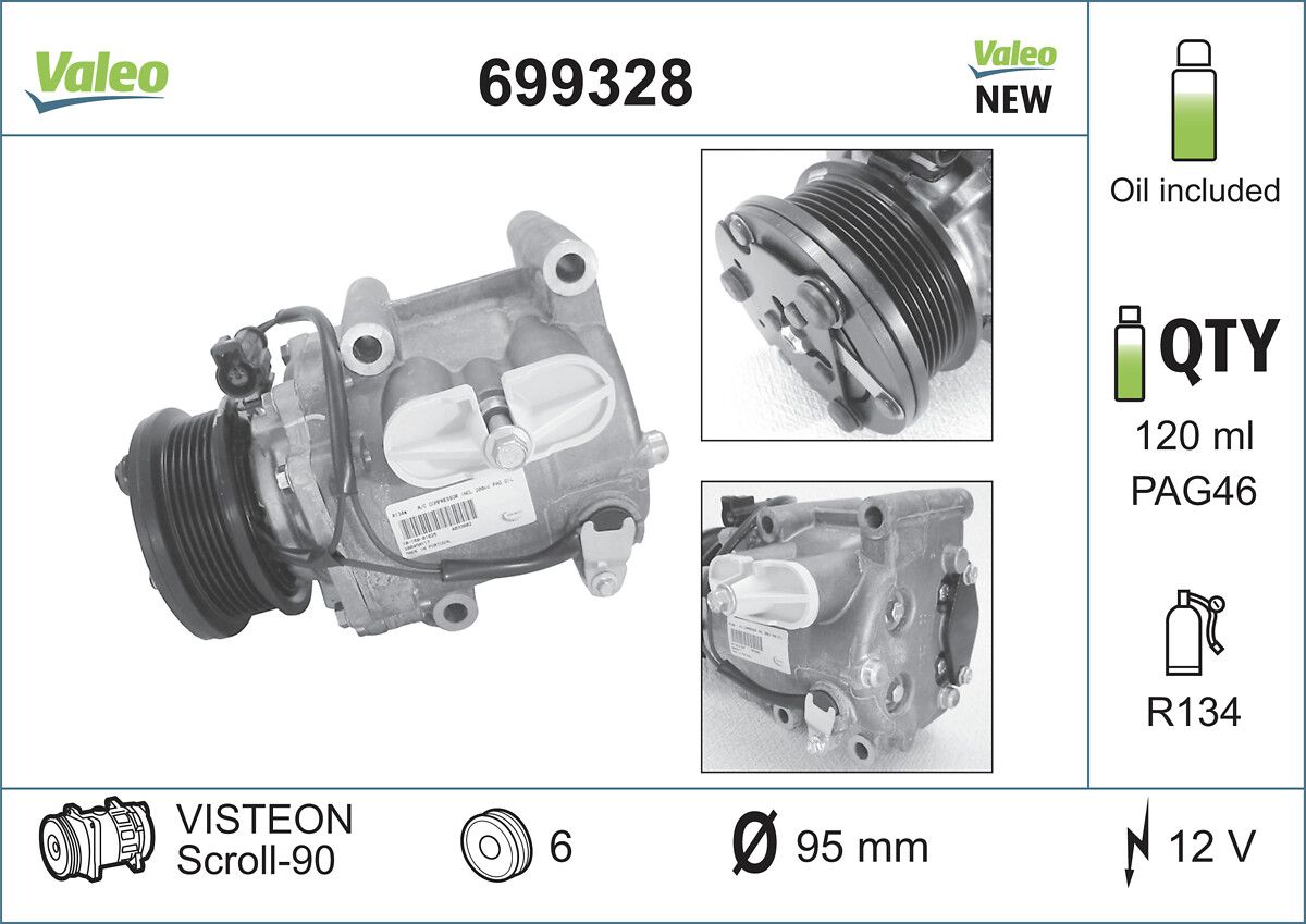Klima Kompresoru Mondeo III 00>07 1.8-2.0 Zetec Transit V347 06>14 2,3 Durate He 145PS | VALEO 699328 | OEM 1710586 1710586 1S7H19D629CF 1S7H19D629CF