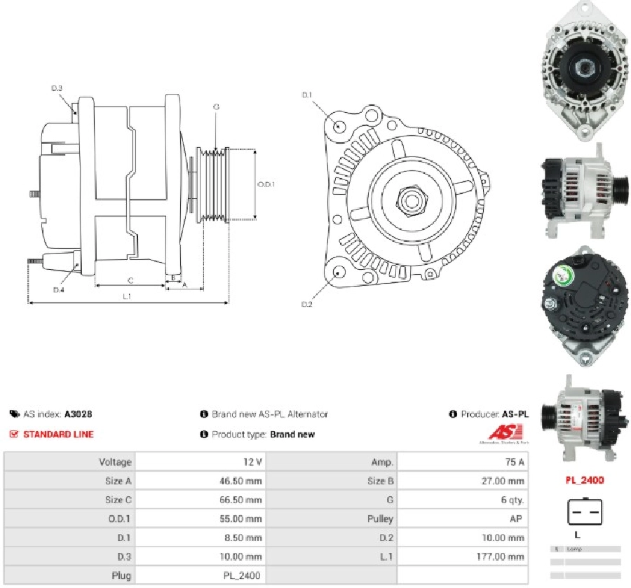 Alternatör 12V 75A Valeo Tip Megane 1-Clio 2-Kangoo D55-Laguna | OEM A3028