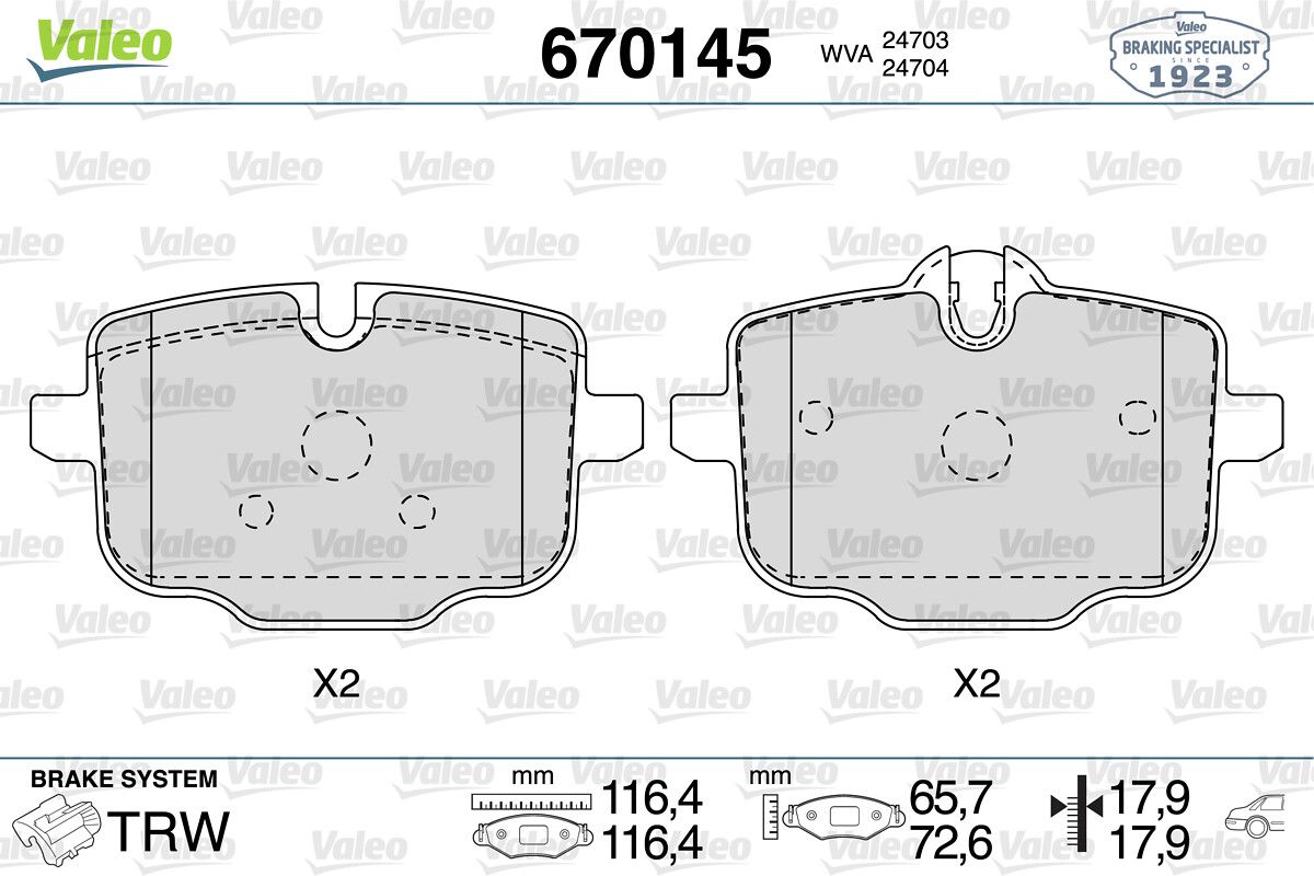 Arka Fren Balatasi Bmw F10 F11 N53 N57 | VALEO 670145 | OEM 34216775346 34216775346 34216890353 34208093728 34212284389 34216890353 34208093728 34212284389