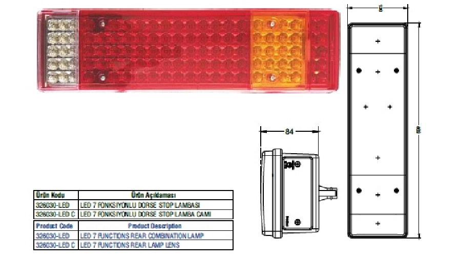 Stop Lamba 24V LED'li 7 Fonksiyonlu Kablolu | OEM 326030-LED