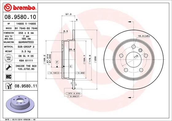 Fren Diski Arka A-Class W169 04>12 B-Class W245 05>11 | BREMBO 08958011 | OEM A1694230912