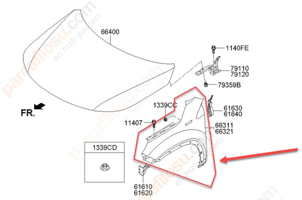 Çamurluk Ön Sağ Si̇nyal Deli̇ksi̇z Sac Sorento 2009> | YRJ YRJ02-SRT09-101L | OEM 663212P020