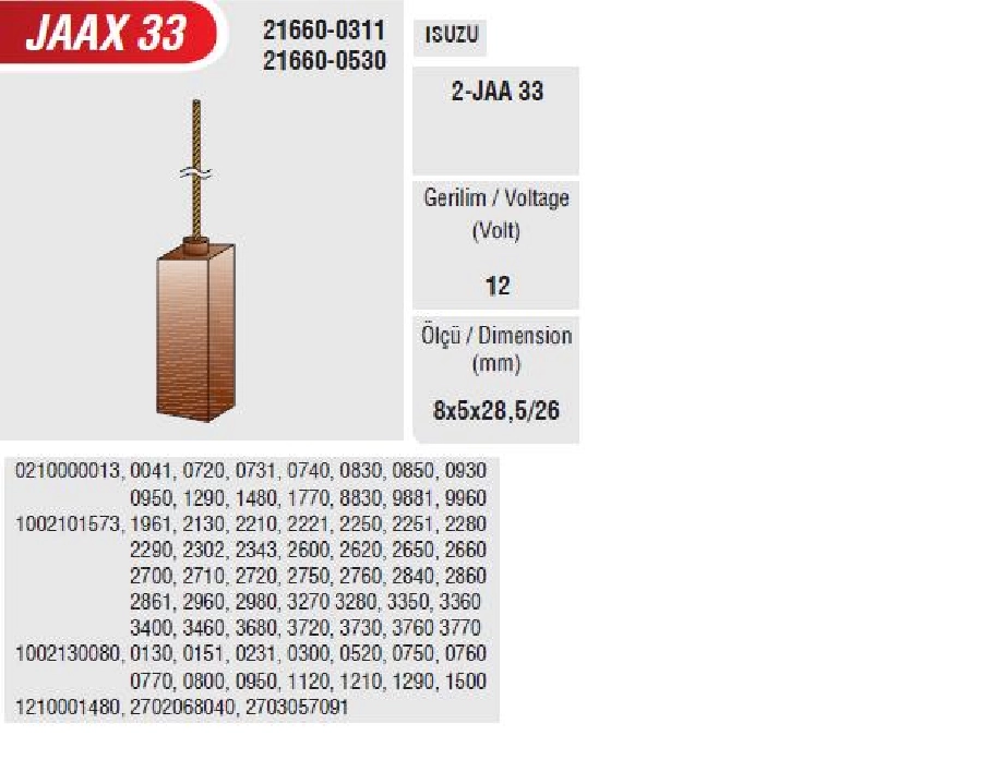 FI364= Alternatör Kömürü - Isuzu | OEM JAAX33