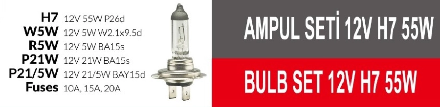 Ampul Seti 8 Parça 12V H7 55W | OEM AEM101237