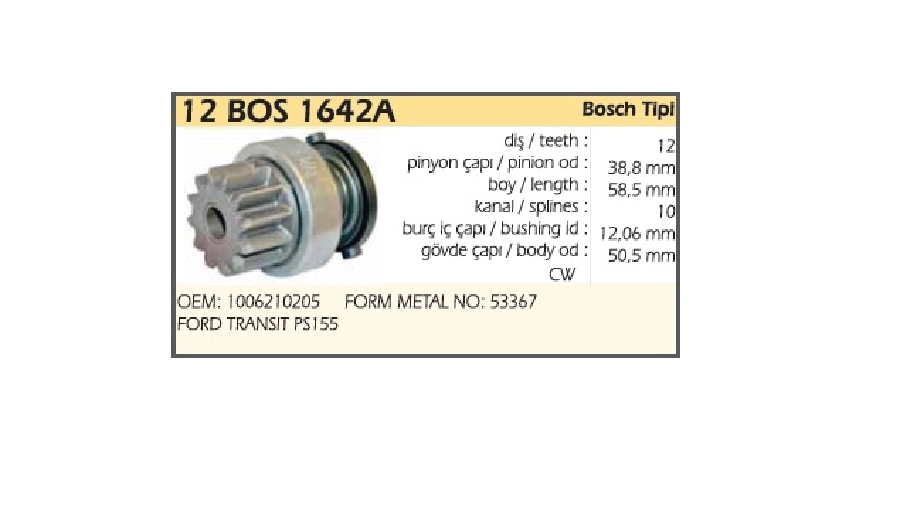 Marş Dişlisi 12D Bosch Tipi Ford V347 Transit 2.4 TDCI Peugeot Boxer 2.2 HDI | OEM 12BOS1642A