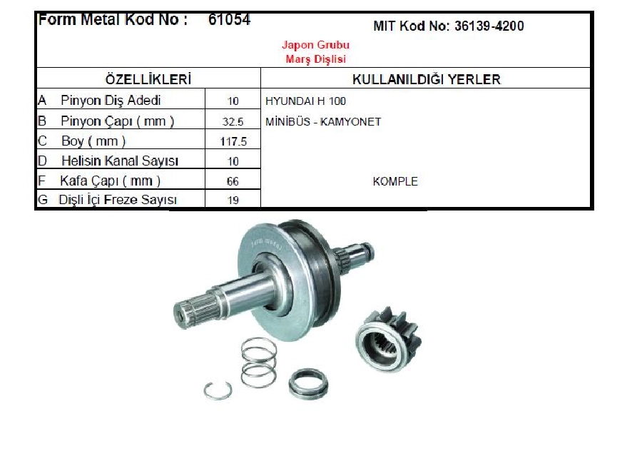 Marş Dişlisi 10 Diş Cw Hyundai H 100 Minibüs, Kamyonet, Kia Sorento Ex 2.5 CRDI 2003-2007 | OEM 61054