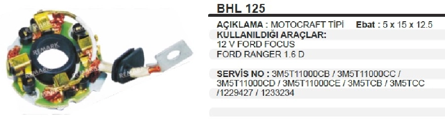 Marş Kömür Yuvası Motograft 12V Focus, Ranger 1,6 D Kömür 5X15X12,5 | OEM BHL125