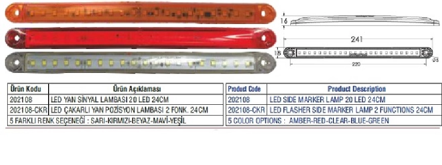 LED Yan Pozisyon Lambası 24CM 20 LED Yeşil 24V | OEM 202108Y