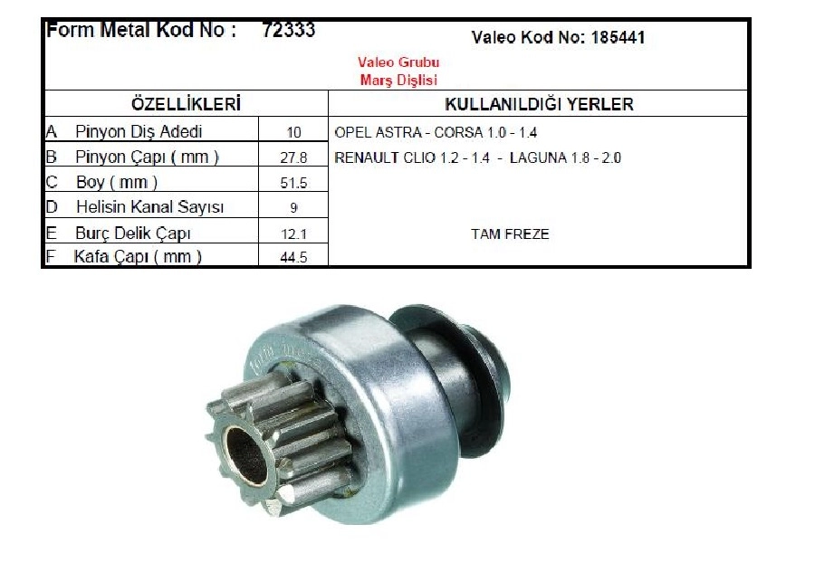 Marş Dişlisi Valeo 10 Diş Corsa-Astra, Clio, Laguna, Megane | OEM 7157470