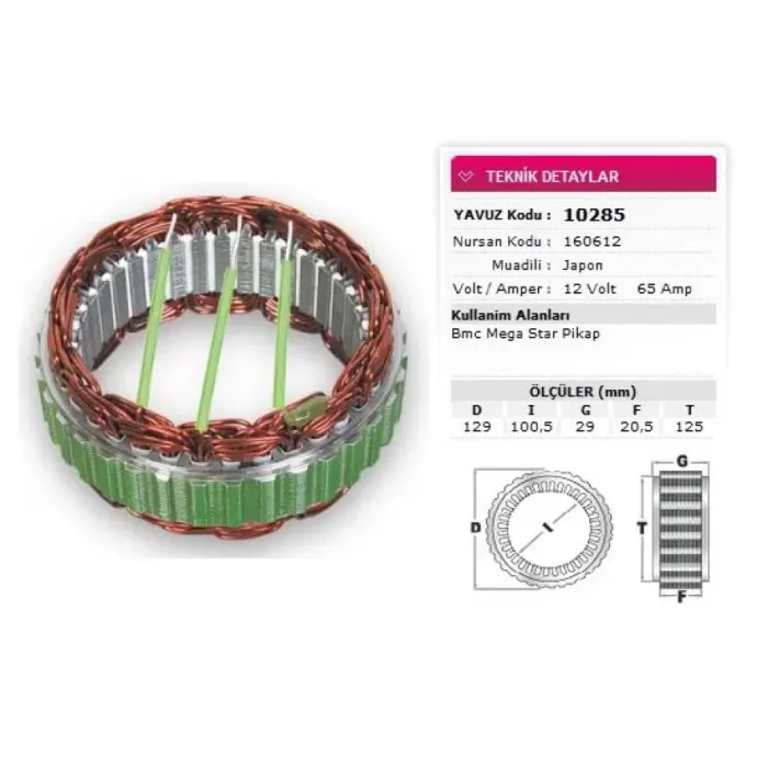 Stator Mitsubishi Tip 12V 65A Bmc Mega Star Pikap Nursan 160612 | YAVUZ 10 285