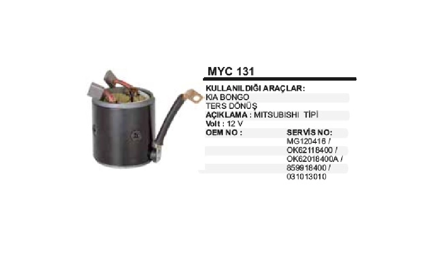 Marş Yastığı + Gövdesi - 12V Mitsubishi Tipi Kia Bongo Ters Donus CCW | OEM MYC131