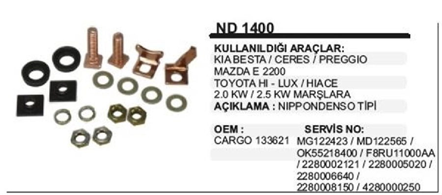Marş Otom. Tm. Takım Mazda-Kia-Cat 12V 2,5KW Set | OEM ND1400