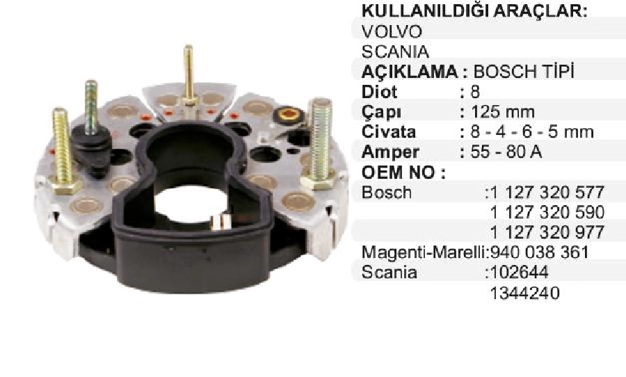 Diyot Tablası M Benz, Scania, Volvo, DAF MAN 11 Diyotlu M5 Civata Var | OEM RB63H