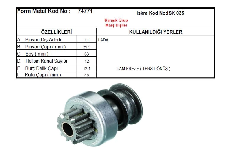 Marş Dişlisi Iskra Tip - 11D Lada Samara | OEM 74771