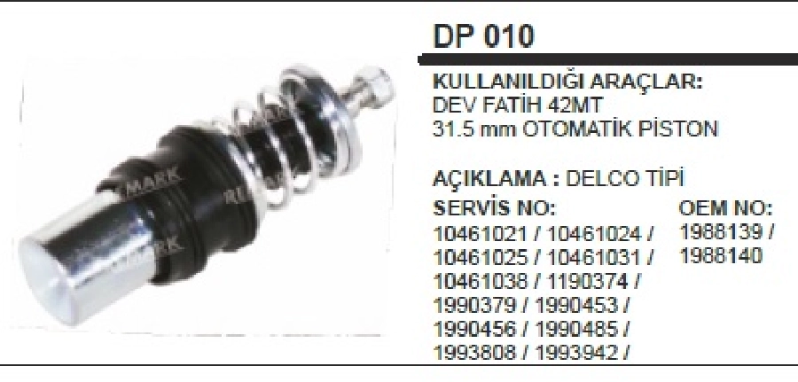 Marş Otom Pistonudelco Tipi 42MT 31,5mm - Dev Fatih | OEM DP010