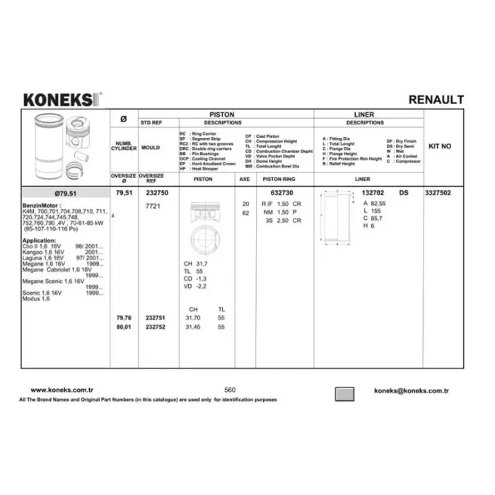 Piston Segman 79,51MM Std Megane 1.6 Cc 16V (K4M 708) | KONEKS 232750 | OEM YENMAK 4171