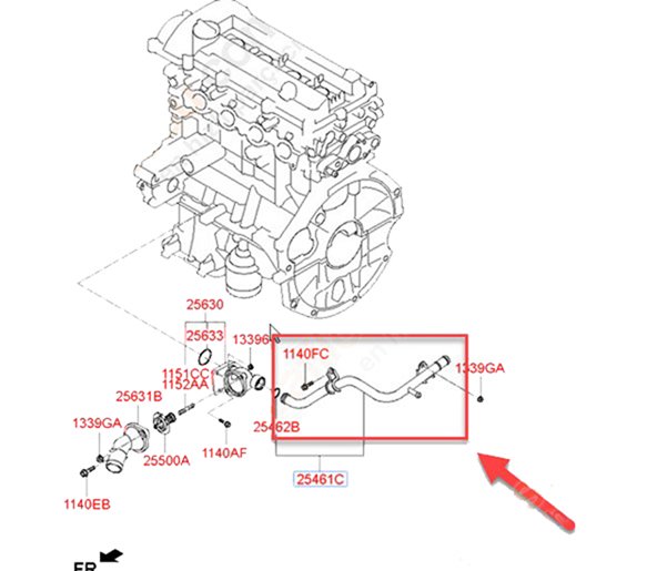 Devirdaim Su Borusu Blue 1,4 Benzinli 2014 -> 6 Ileri Vites - I20 1,4 Benzinli 2015 -> 6 Ileri Vites | HMC 2545003440 | OEM 25450-03440