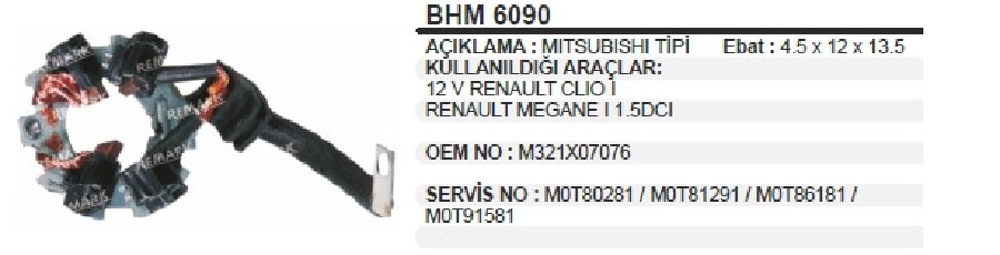 Kömür Yuva Mitsubishi Tipi 4 Kömür Renault Clio 3 1.5DCI (05 - ), Kangoo 1.5DCI (05 - ), Dacia Logan 1.5 | OEM BHM6090