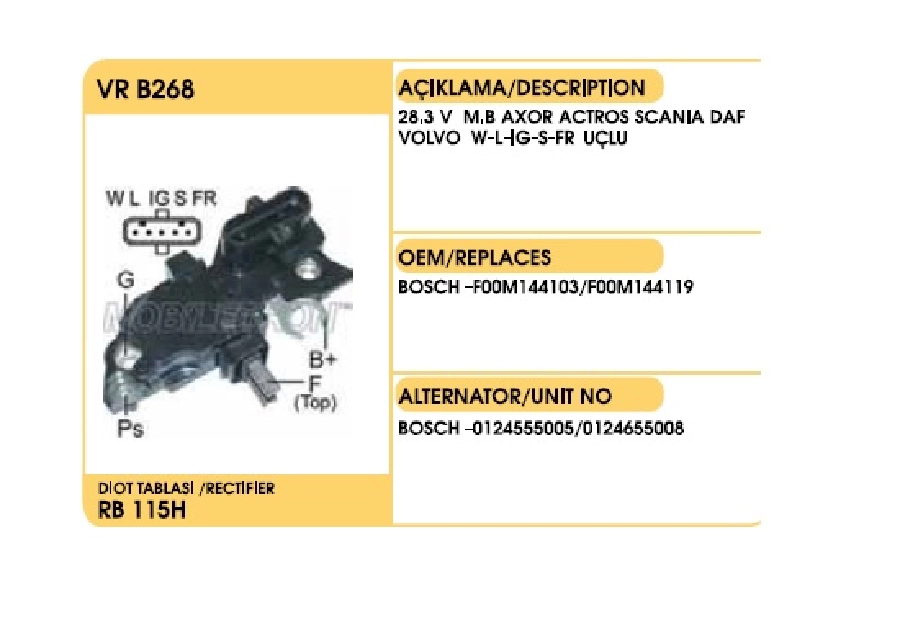 Konjektör Bosch Tipi 28.3V - Renault Premium-Kerax İveco Euro Cargo 65, 75, 80, 90, 100, 130, 150 Tektor M | OEM VRB268