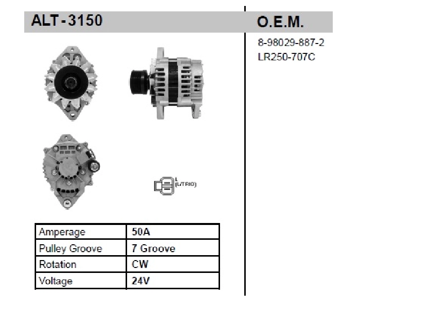 Alternatör 24V. 80A Isuzu Nlr, Npr Vakumsuz 2013 Wut Alt 3151 | OEM WUT.1101.0468