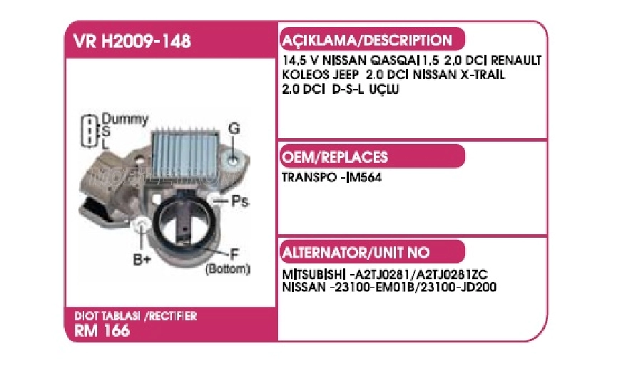 Konjektör Mitsubishi Tip - Nissan Qasqai 1,5 -2,0 DCI Renault Koleos Jep 2,0DCİ Nissan X-Trail 2,0D | OEM VRH2009-148