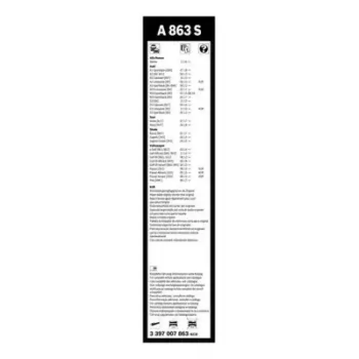 Silecek Supurgesi Aerotwin 650 / 450MM A863S Golf VII A3 1.2 / 1.4TFSI / S3 Quattro 1.6 / 2.0TDI 12> | BOSCH 3397007863 | OEM 8V1955425 8V1955425 8V1955426 5519770 8V1955426 5519770