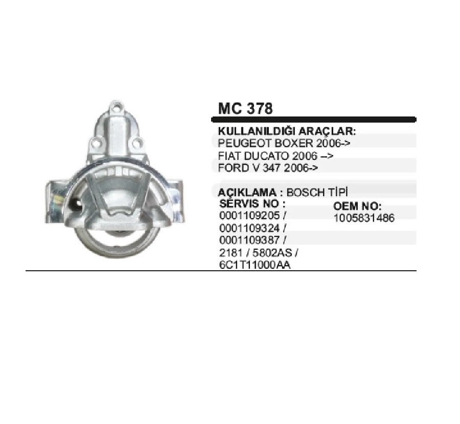 Marş Ön Kap Bosch T V-347, Boxer, Ducato 2006 ve sonrası P K | OEM MC378
