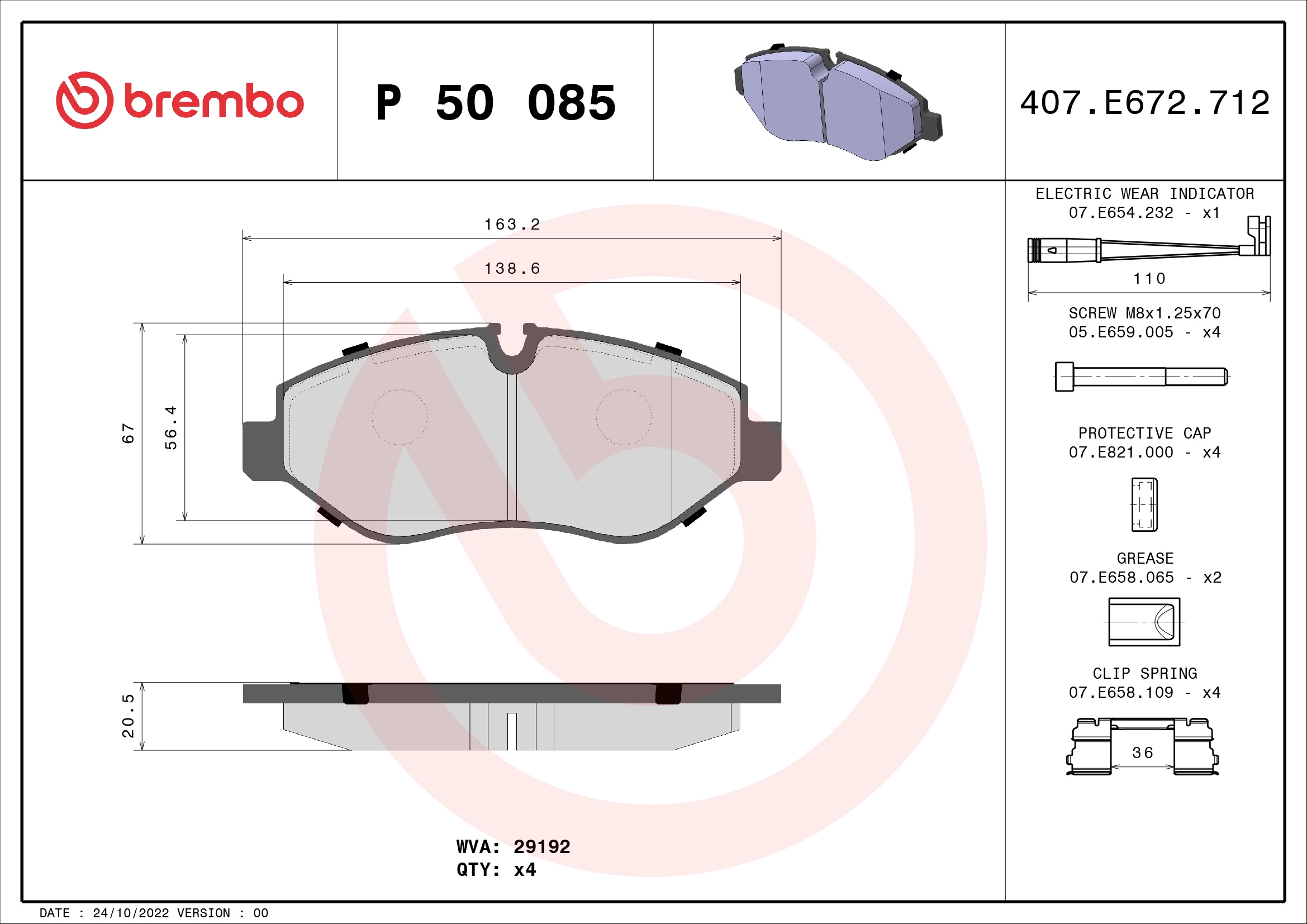 Fren Balatasi On Vito W639 07> Vito W447 14> Crafter 06> Sprinter 06> | BREMBO P50085 | OEM 2E0698151 2E0698151 A9064210400 A9064210400