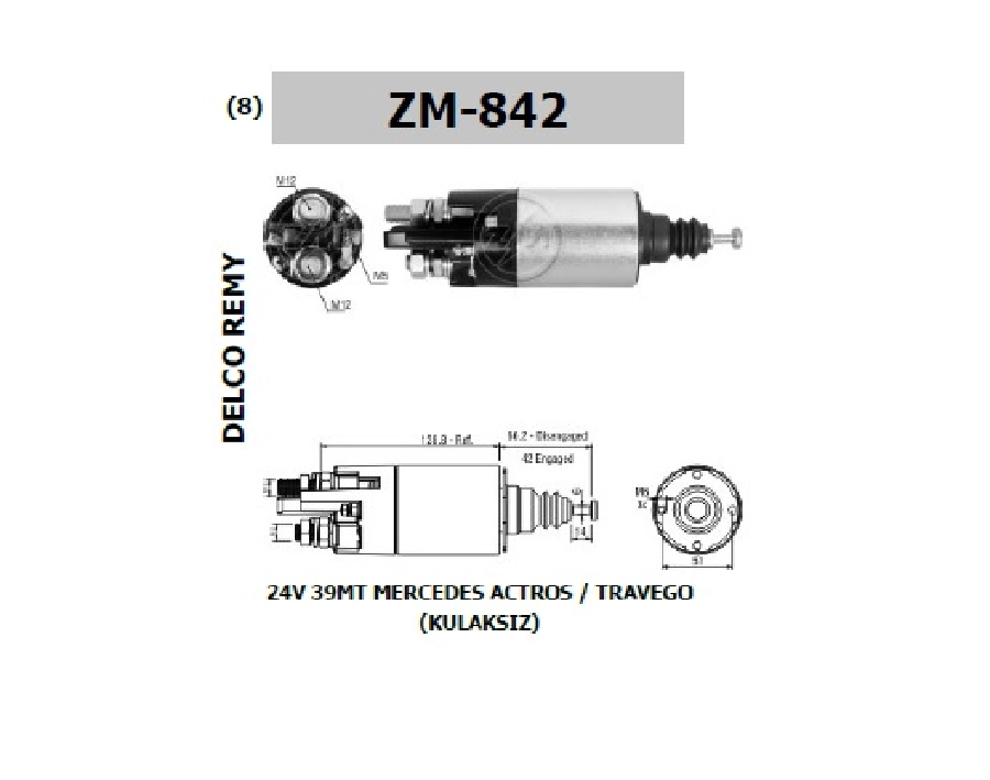Marş Otom. 24V 39MT Delco Tipi Mercedes Axor 1821-1823, Actros Travego Kulaksız | OEM ZM-842