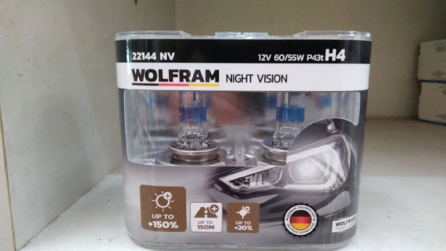 Ampul 12V H4 60, 55W P43t Nıght Vision %150 Fazla %20 Beyaz Işık Takım | OEM 22144NV