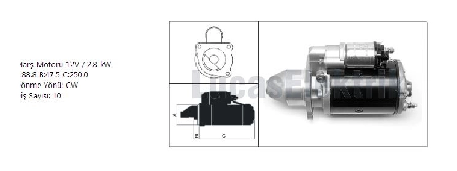 Marş Motoru 12V 10D 2,8KW - Fatih M127 BMC Kamyon 105-110-130-145-162-172-200 | OEM 27564