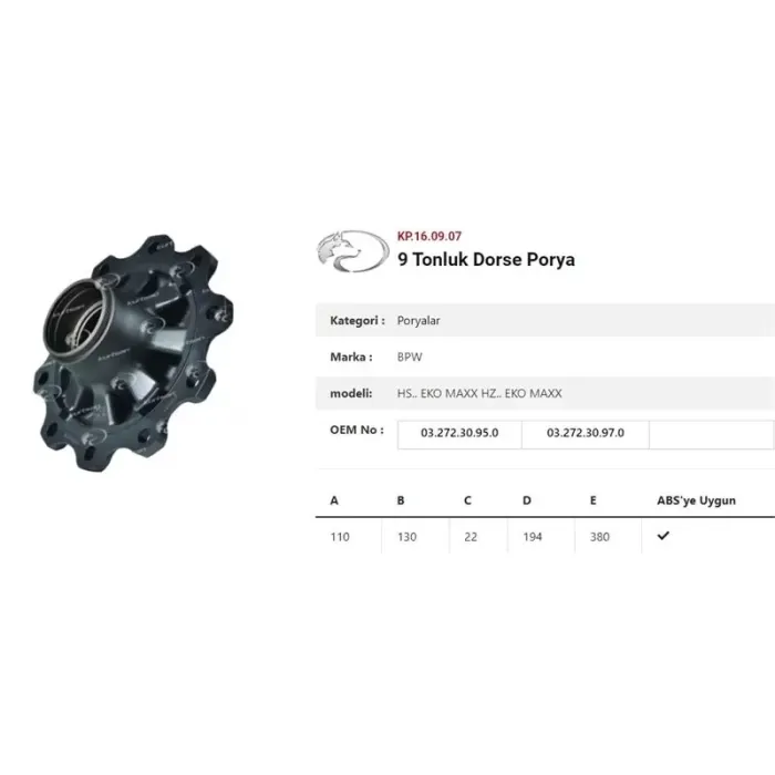 Dingil Poryasi Bpw Römork 9 Ton Çakma Pilot(Tirsan) | KURTSAN KP.16.09.07 | OEM 0327230950-0327230970