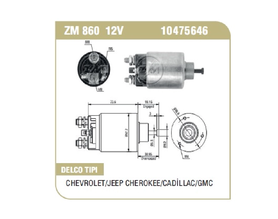 Marş Otom. 12V Delco Tipi Fiat Doblo - Palio, Ford Ranger, Escort, Mondeo, Ka, Fiat Ducato, Peugeot Boxer | OEM ZM-860