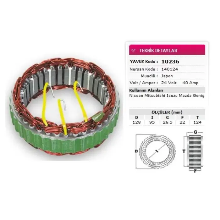 Alternator Stator Mitsubishi Tip 24V 40A Nissan Mitsubishi Isuzu Mazda Genis Nursan 140124 | YAVUZ 10 236